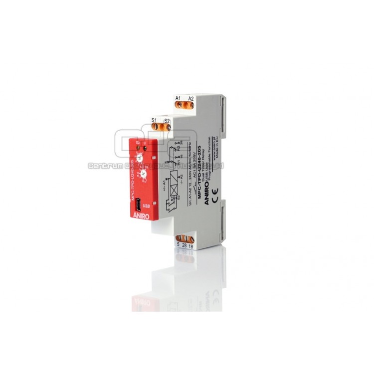 Programmable 2-channel time relay adapted for use in automation and control systems. Universal voltage supply 12 ... 240V AC / DC, 2 independent control inputs S1 and S2, 2 independent relay outputs, 8 time blocks configured from 100ms to 100h per channel